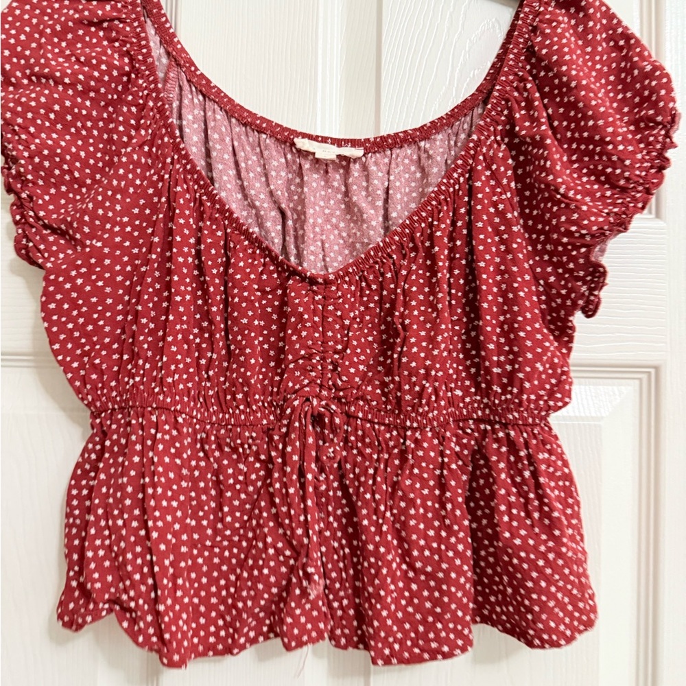 La Hearts Red and White Polka Dot Blouse